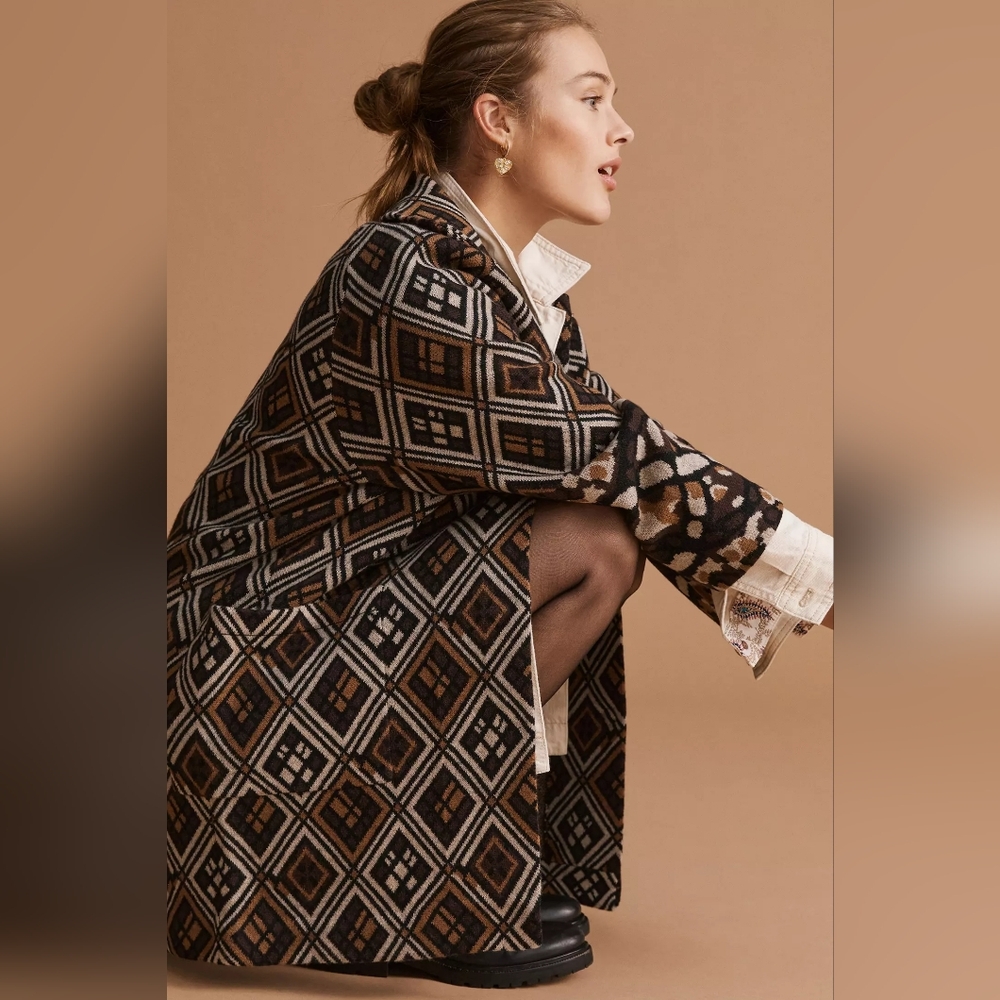 Anthropologie Geo Wool Sweater Coat